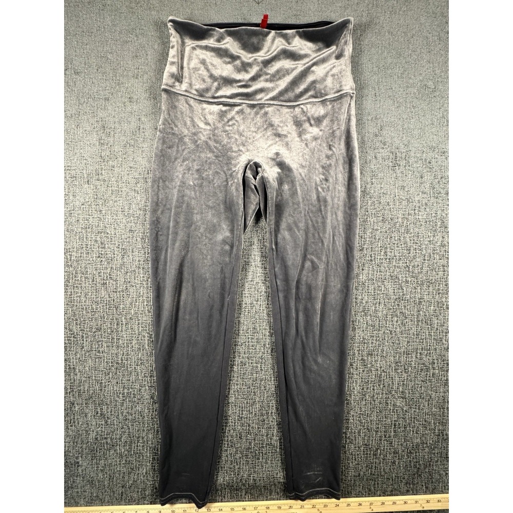 SPANX Black Velvet Leggings Womens 1XL High Rise Pull-On Slimming Pants Holiday